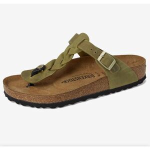 NIB Birkenstock Gizeh Braided Oiled Leather Thong Sandals Green Olive Womens 36
